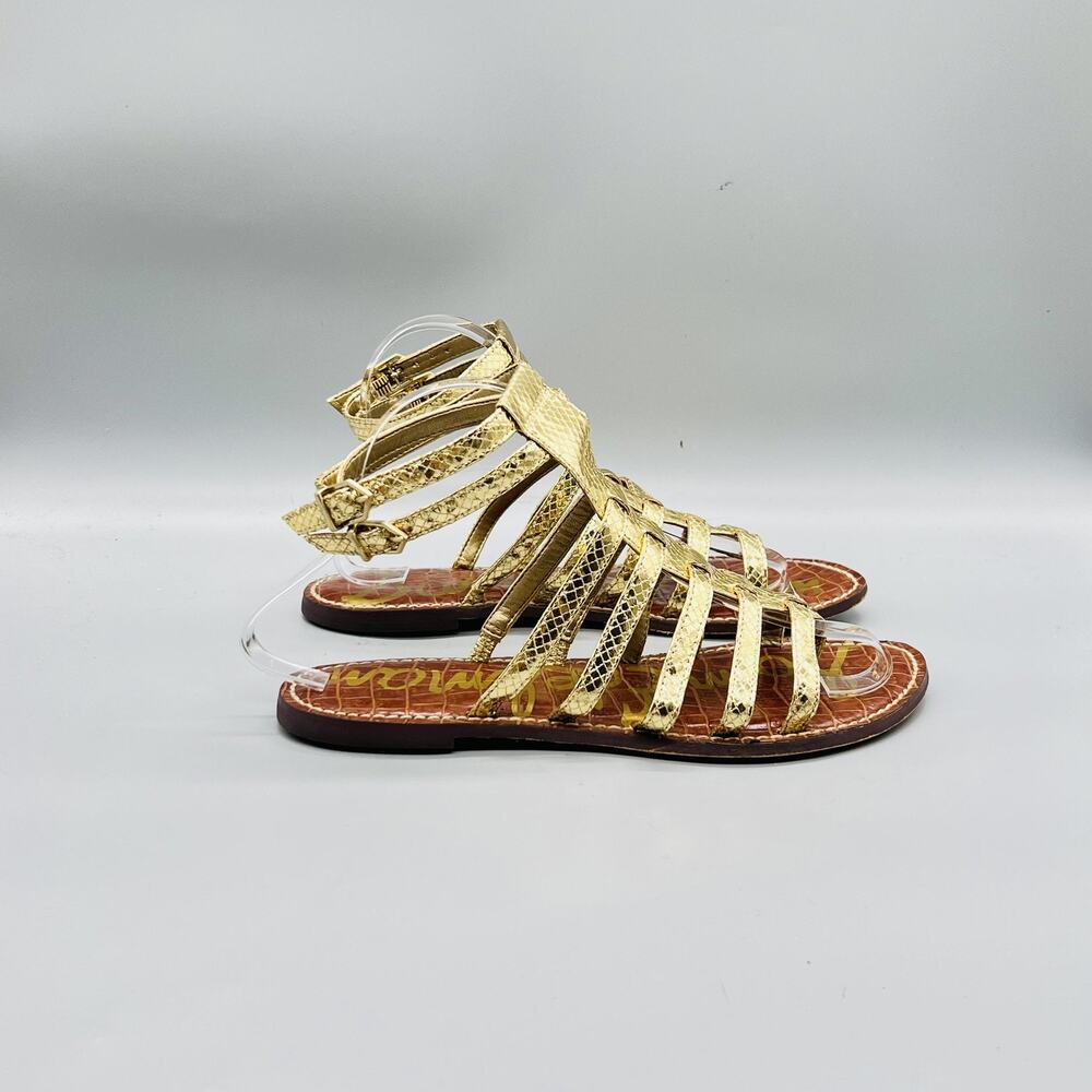 Sam Edelman Sandals Womens 8 Gold Snake Print Gladiator Strappy Gilda Shoes